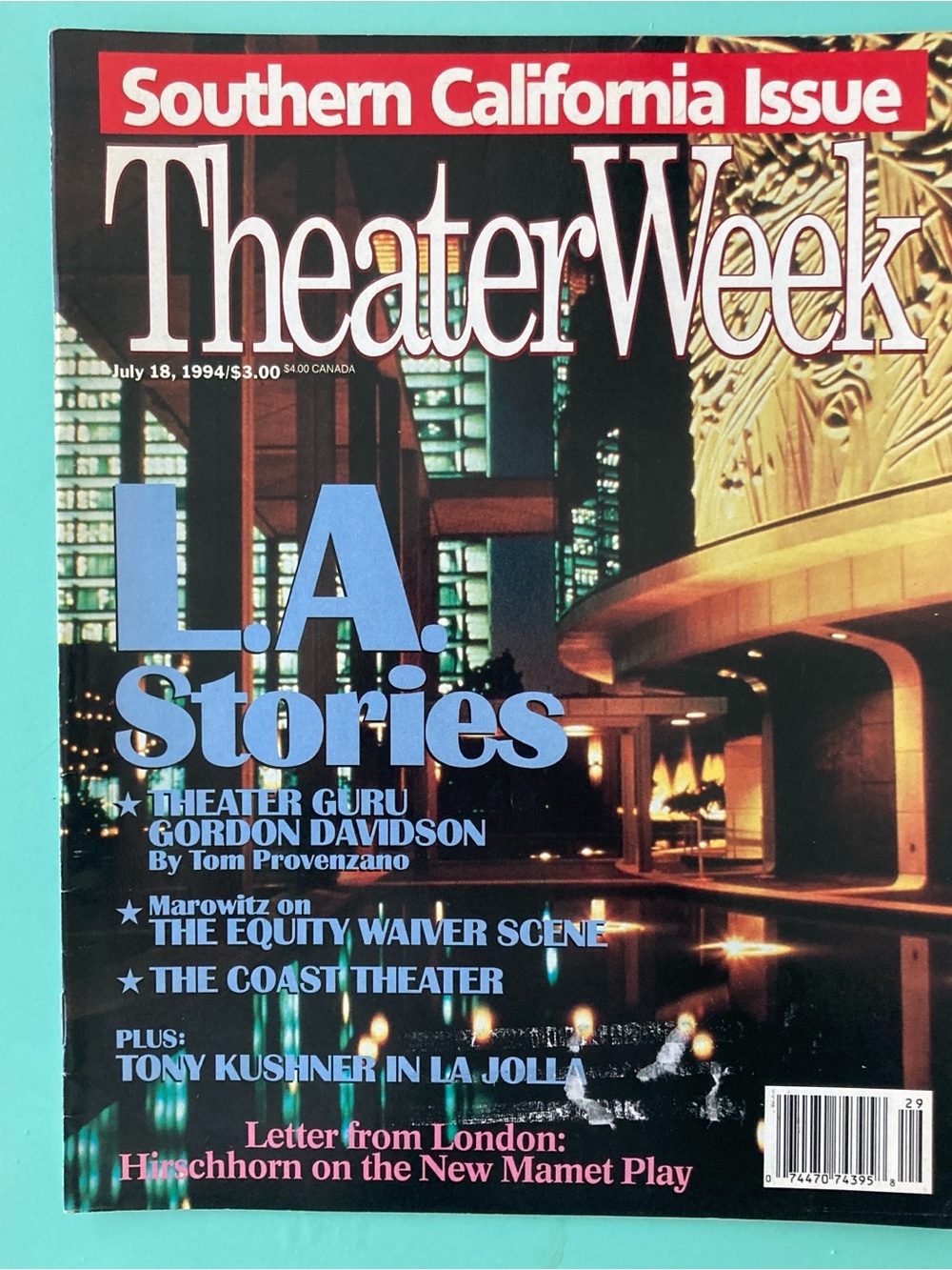 L.A. THEATER  - Tony Kushner Theater Week Magazine July 18 1994 - Label Residue